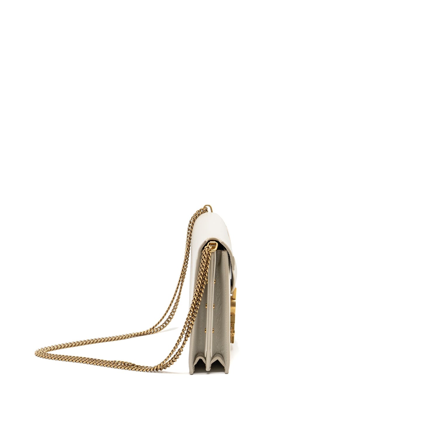 Saint Laurent/ Cassandra Chain Wallet Grained Calfskin Creamy White