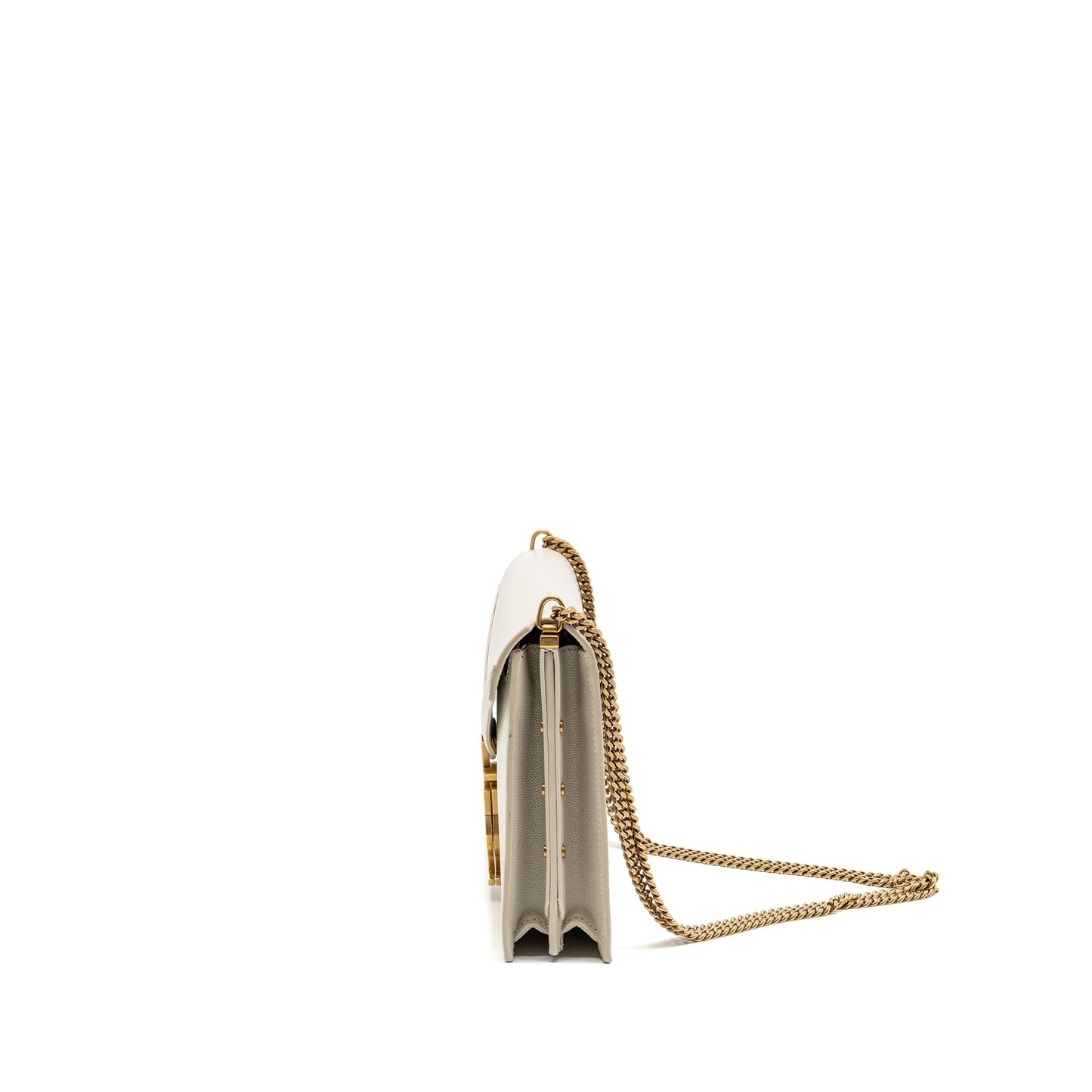 Saint Laurent/ Cassandra Chain Wallet Grained Calfskin Creamy White