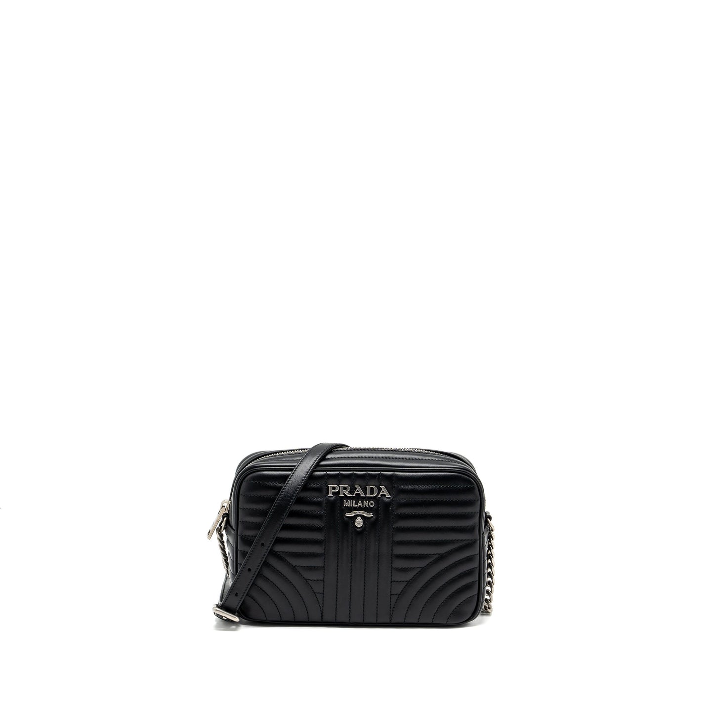 Prada Diagramme Camera Crossbody Purse Calfskin Black Ruthenium Hardware
