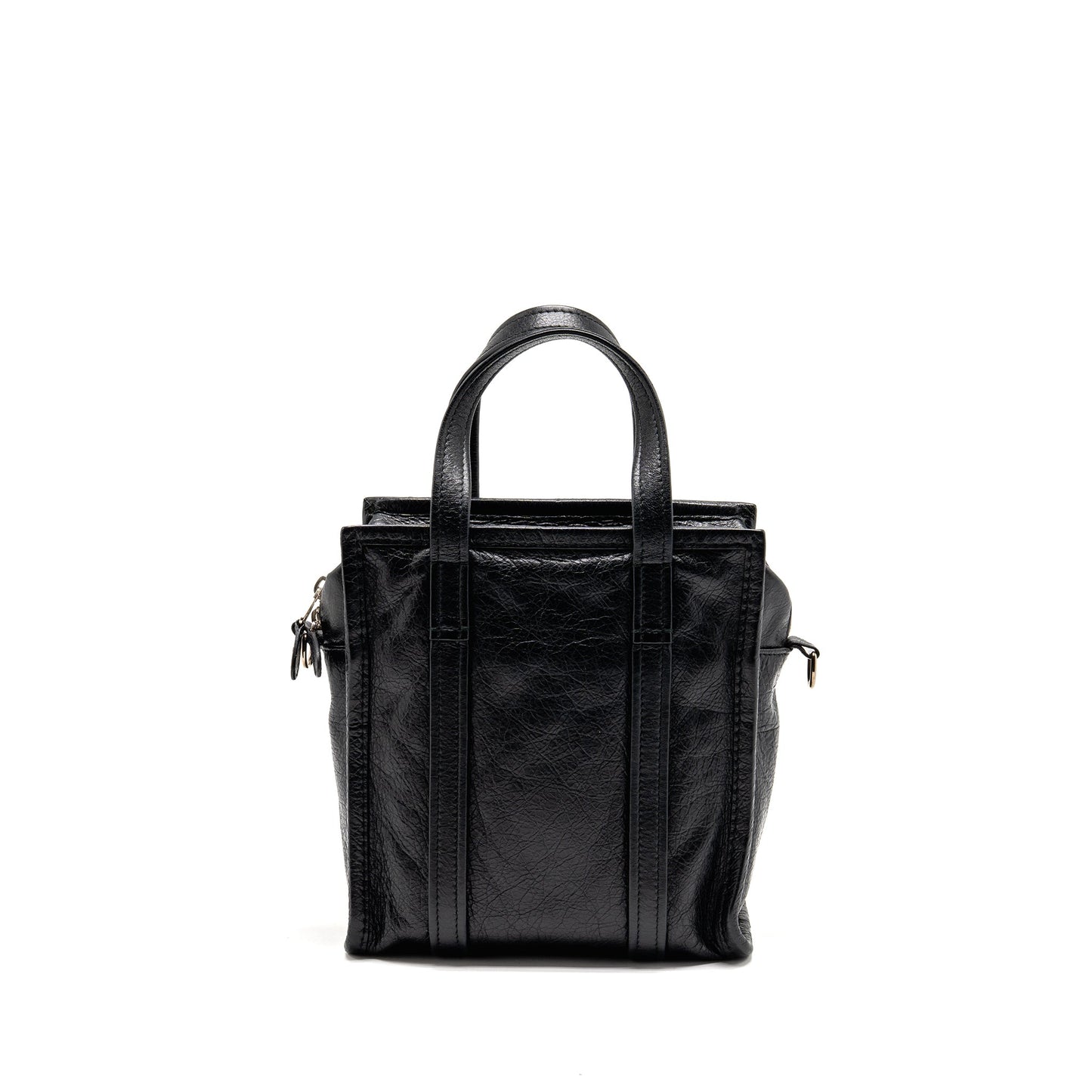 Balenciaga Bazar Mini Shopper/Tote Purse Crackled Calfskin Black