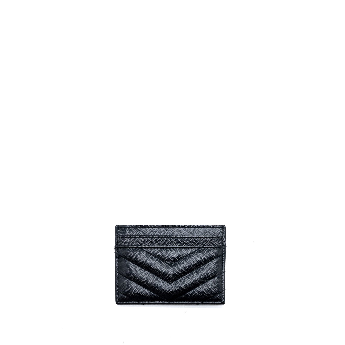 Saint Laurent/ Cassandre Matelasse Card Case in Grain Depoudre Embossed Calfskin Black with Black Hardware
