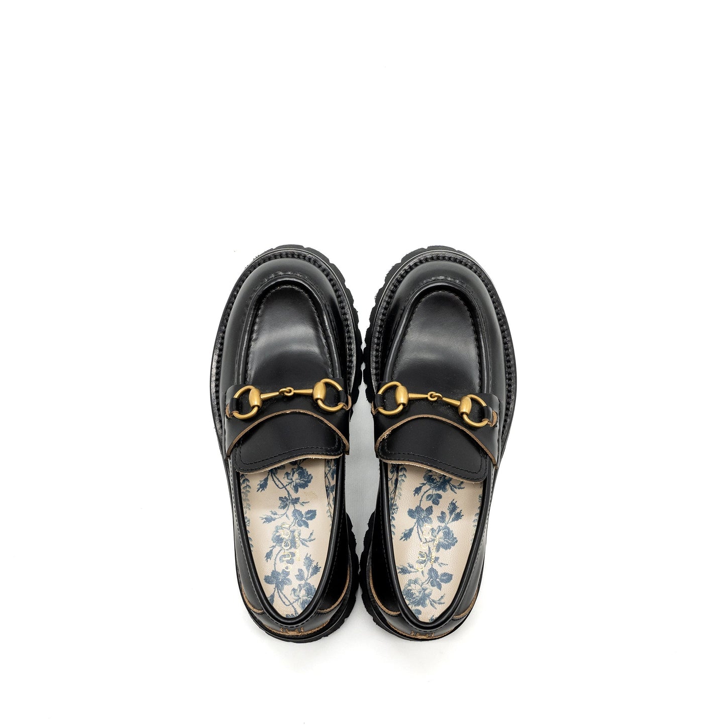Gucci size 37 LEATHER LUG SOLE HORSEBIT LOAFER Black