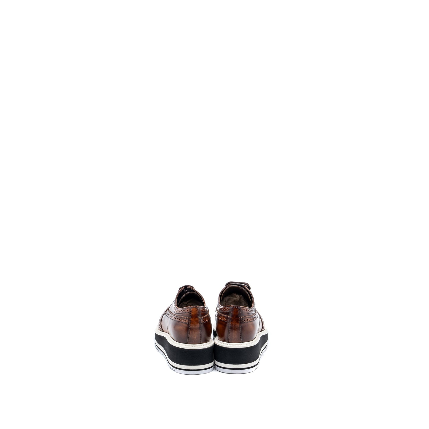 Prada Size 36.5 Brogue-Trim Platform Oxford Loafer Calfskin Brown
