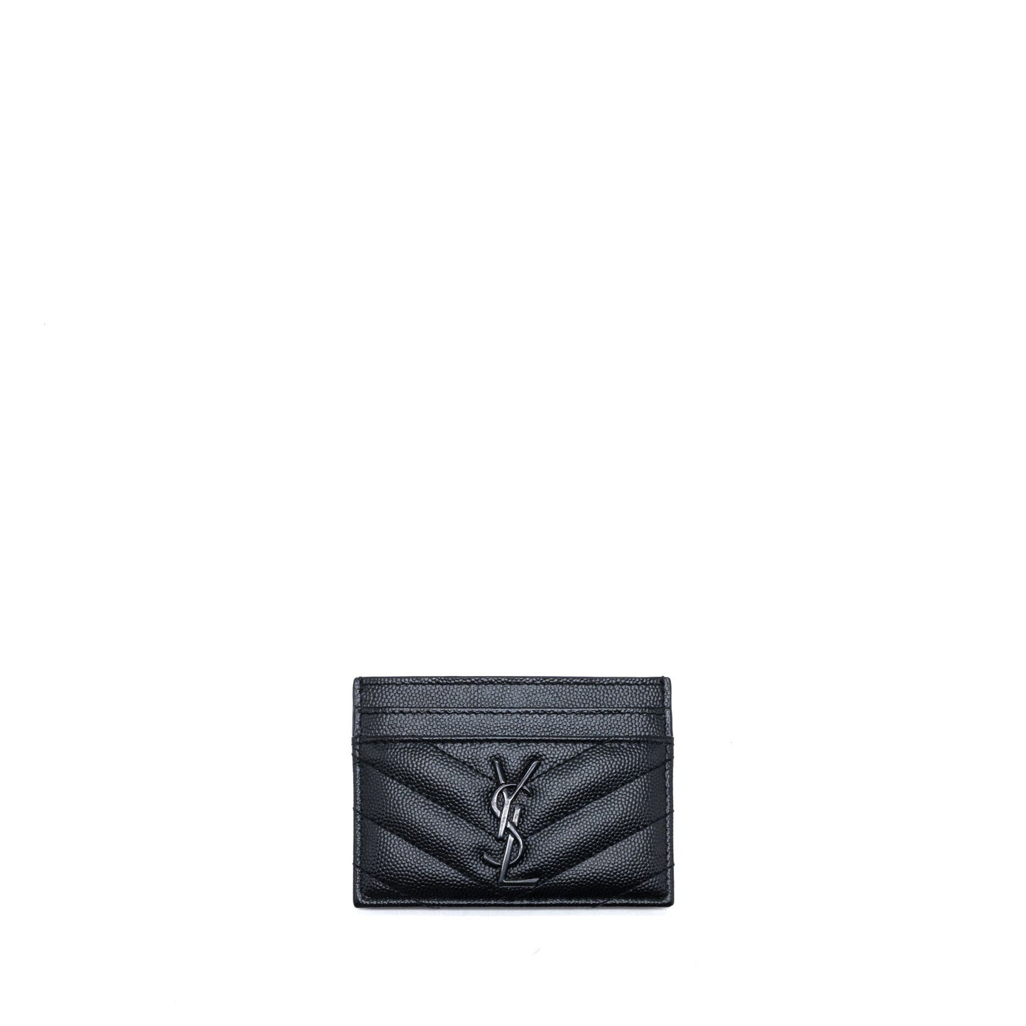 Saint Laurent/ Cassandre Matelasse Card Case in Grain Depoudre Embossed Calfskin Black with Black Hardware