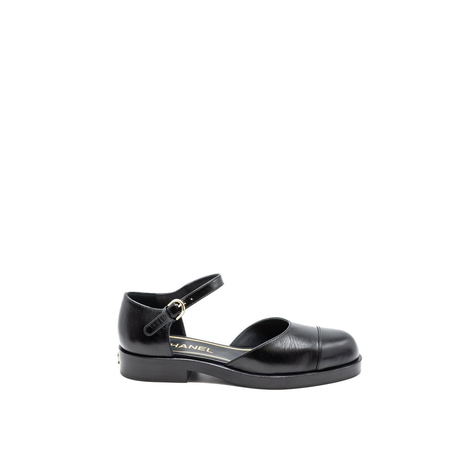Chanel Size 36.5 Mary Janes Shoes Shiny Goatskin Black LGHW