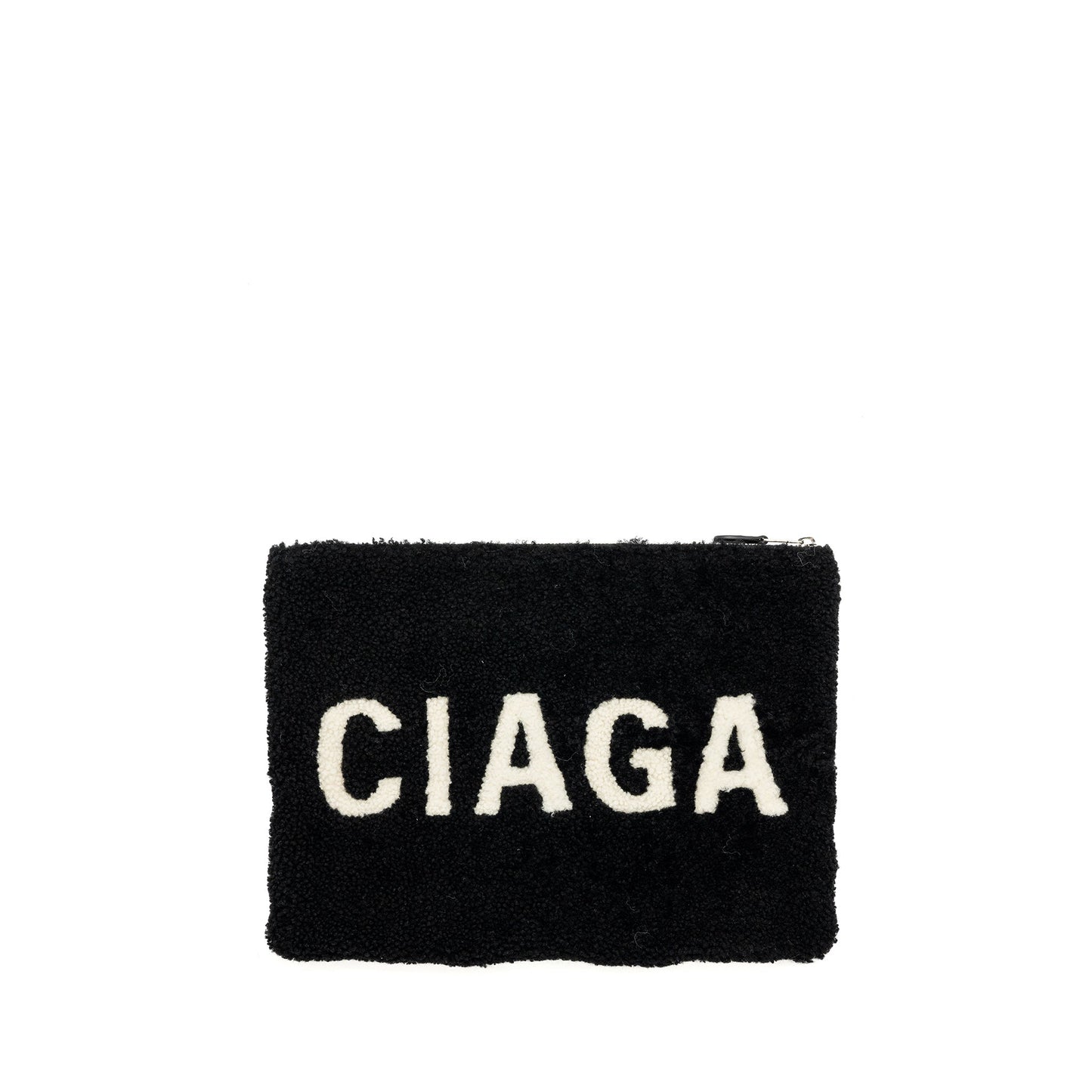 Balenciaga zip pouch clutch shearling black/ white
