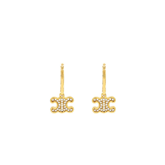 Celine TRIOMPHE RHINESTONE EARRINGS BRASS FINISH CRYSTALS
