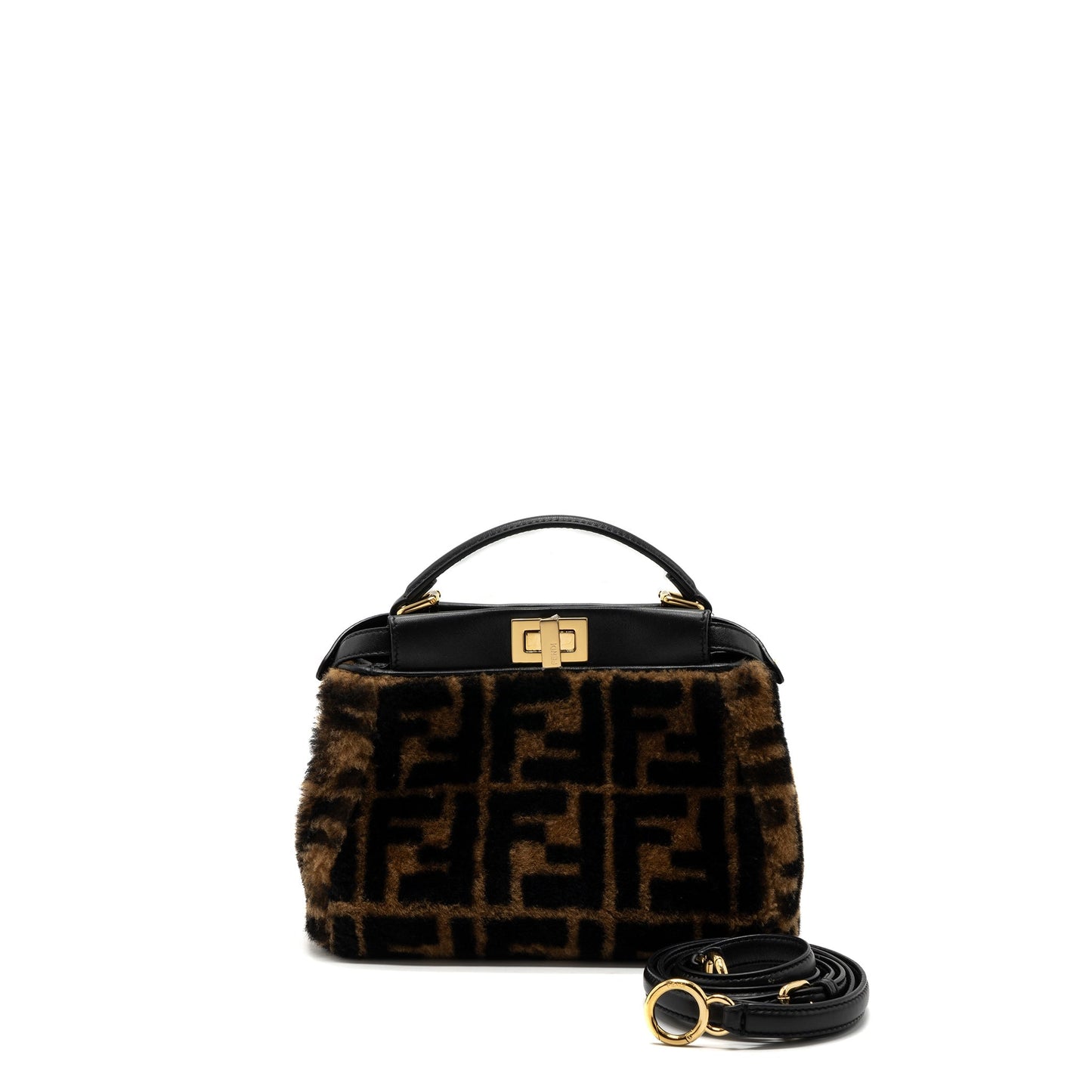 Fendi Mini Peekaboo Shearling Brown/ Black