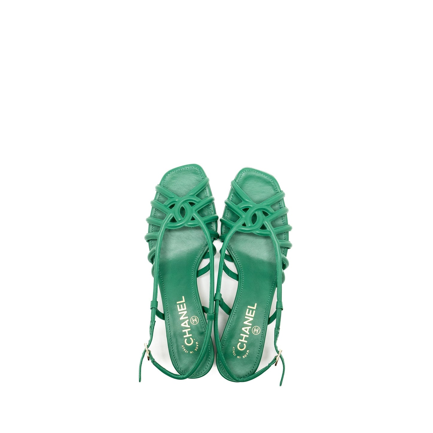 Chanel Size 37.5 22B CC Logo Sandals Lambskin Green SHW