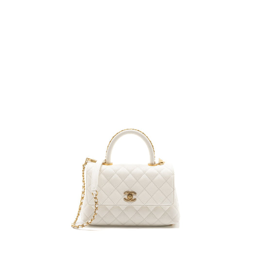 Chanel 23P detailed top handle Small coco handle caviar white GHW (microchip )