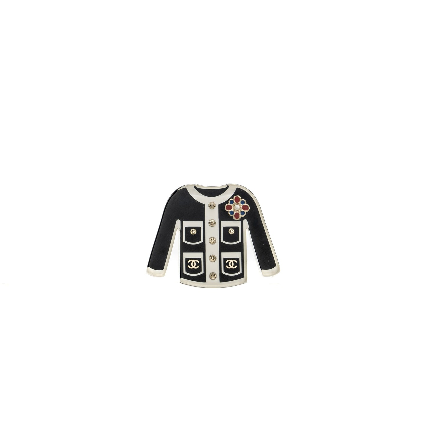Chanel little jacket brooch black light gold tone