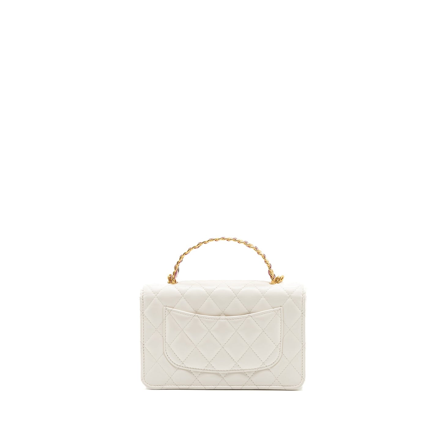 Chanel 23p Letter Top Handle Wallet On Chain Calfskin White GHW(Microchip)