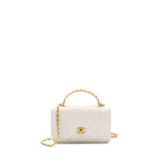 Chanel 23p Letter Top Handle Wallet On Chain Calfskin White GHW(Microchip)