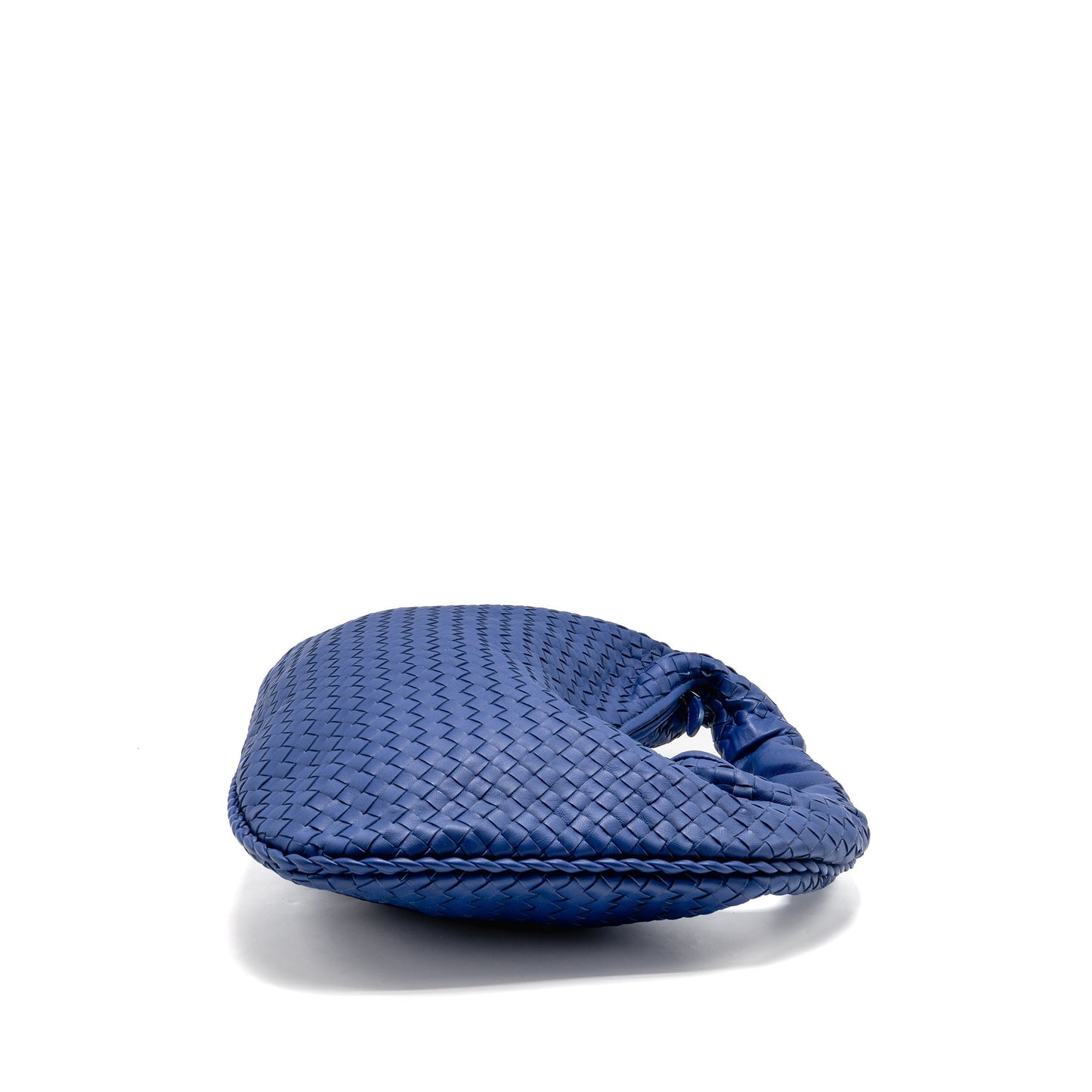 Bottega Veneta Intercciato Hobo Purse Lambskin Dark Blue