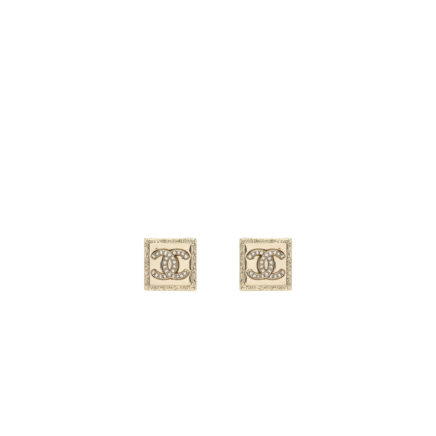 Chanel square CC Logo earring with crystal Light Gold Tone