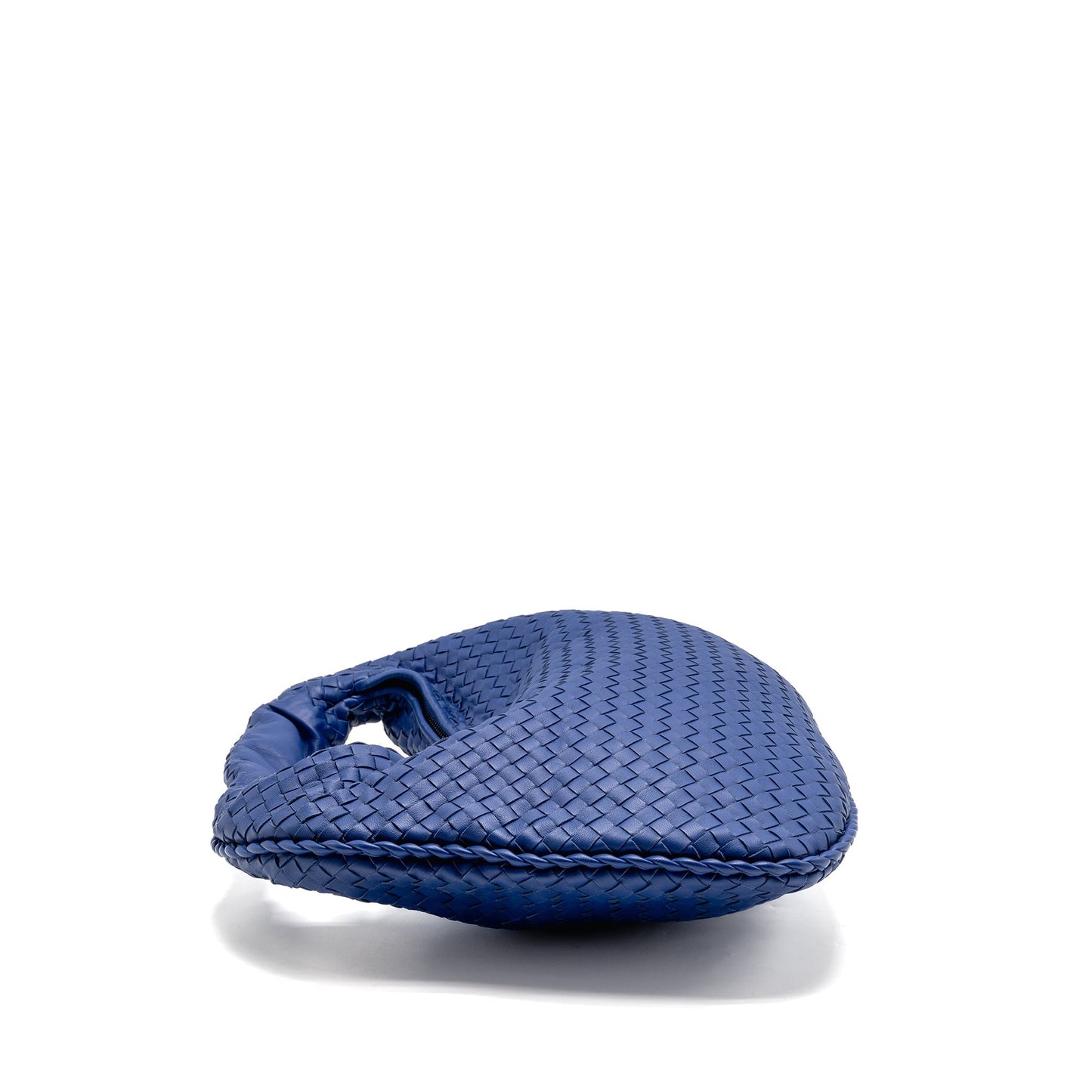 Bottega Veneta Intercciato Hobo Purse Lambskin Dark Blue