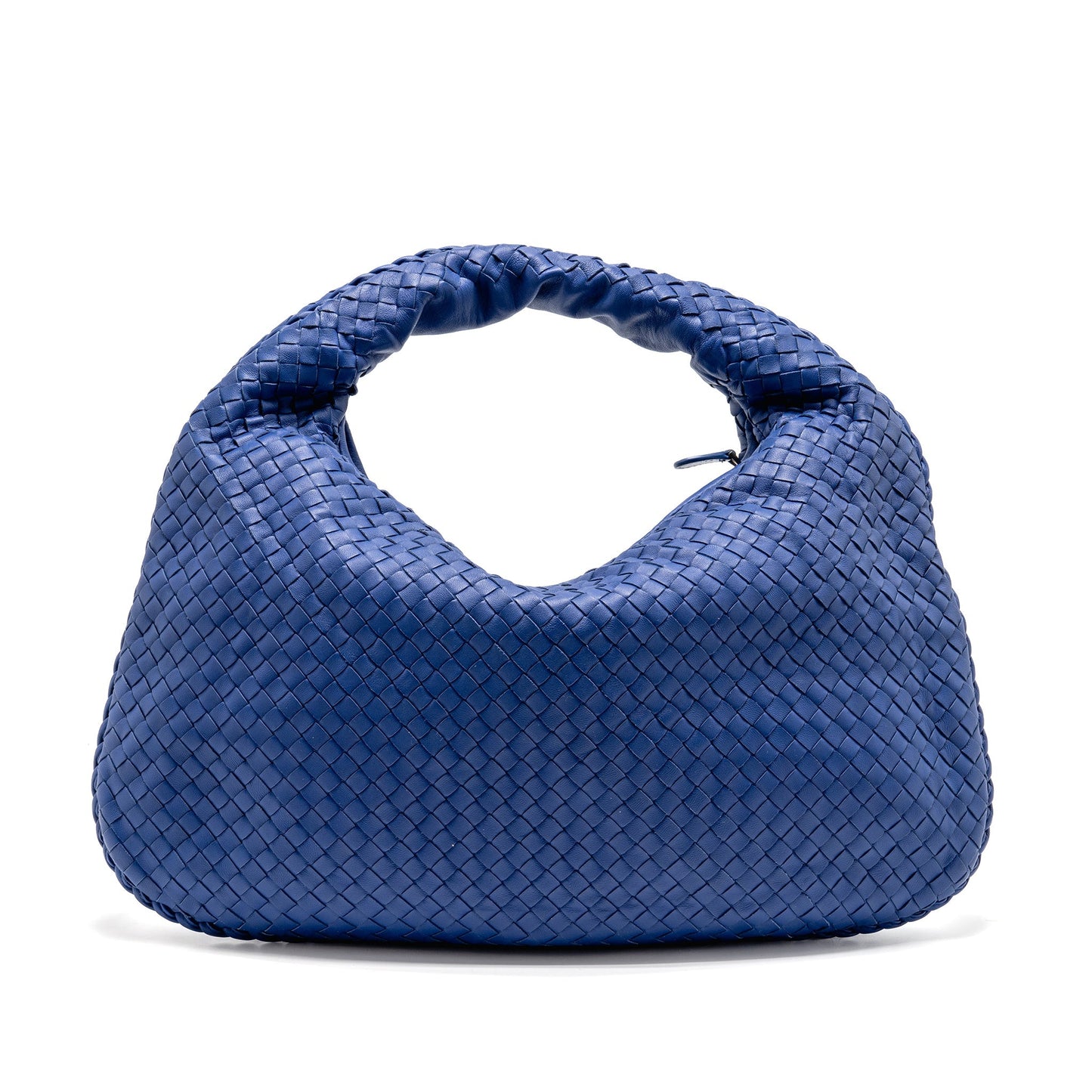 Bottega Veneta Intercciato Hobo Purse Lambskin Dark Blue
