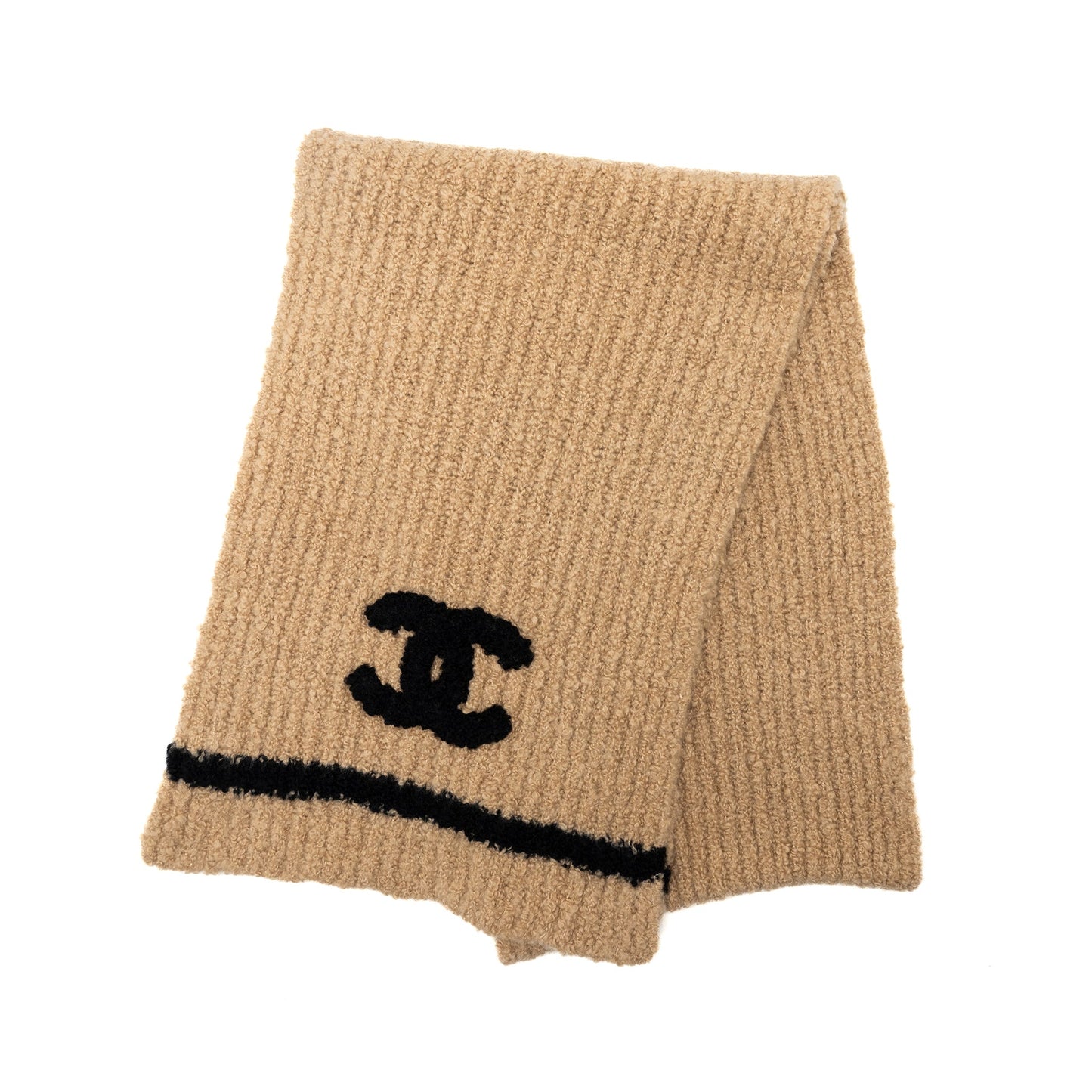 Chanel cashmere and   logo scarf beige / black