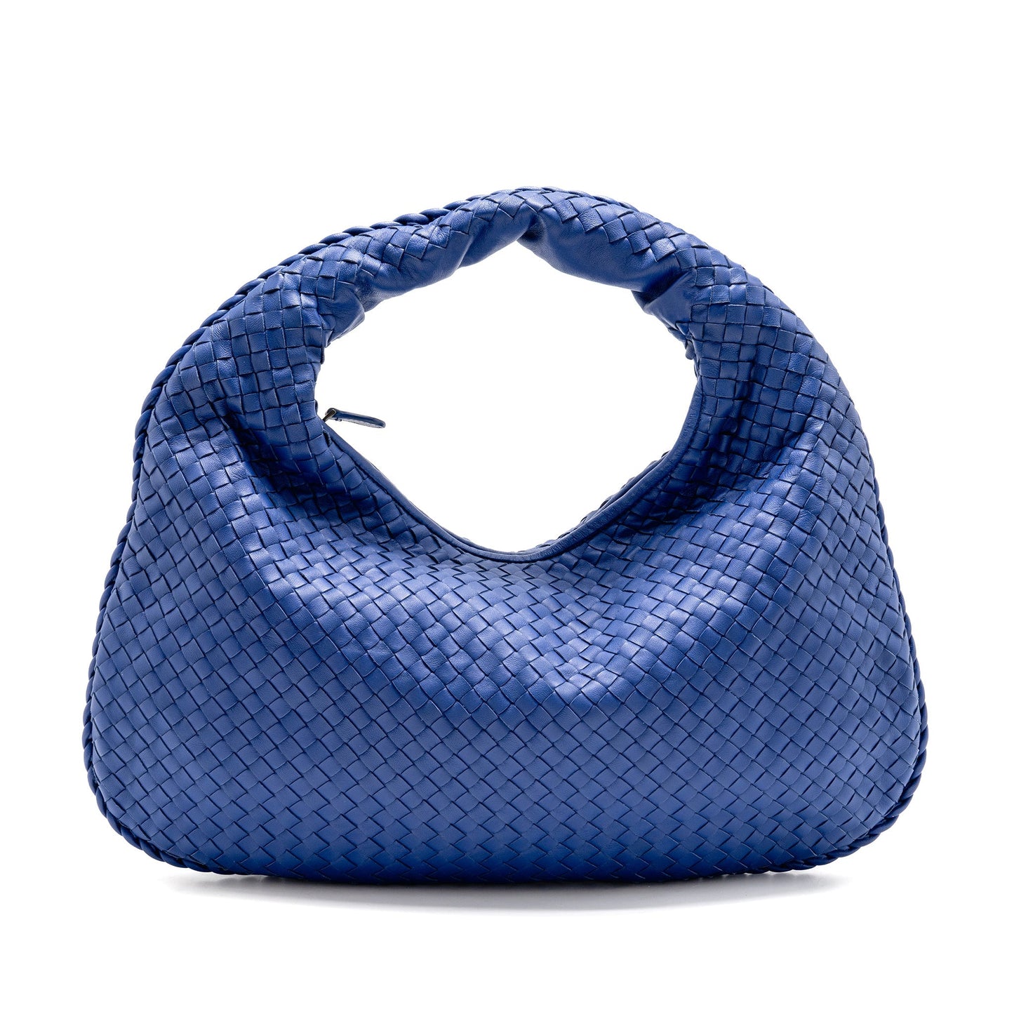 Bottega Veneta Intercciato Hobo Purse Lambskin Dark Blue