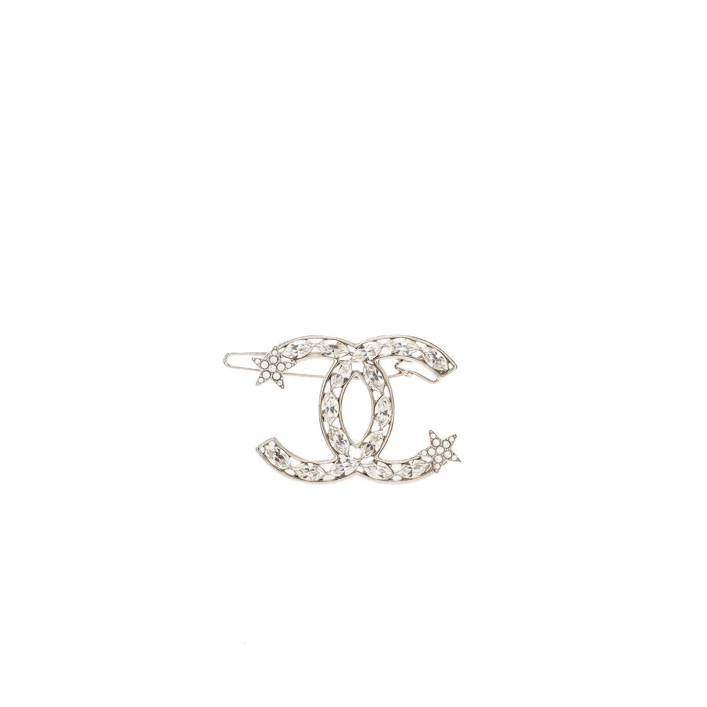 Chanel Giant CC logo hair clip with crystal silver tone