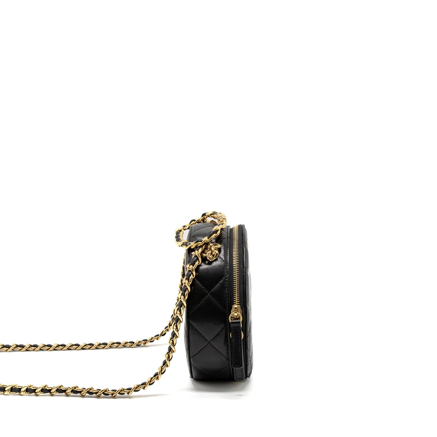 Chanel Round Vanity with Round Handle Crossbody Bag Lambskin Black GHW (Microchip)