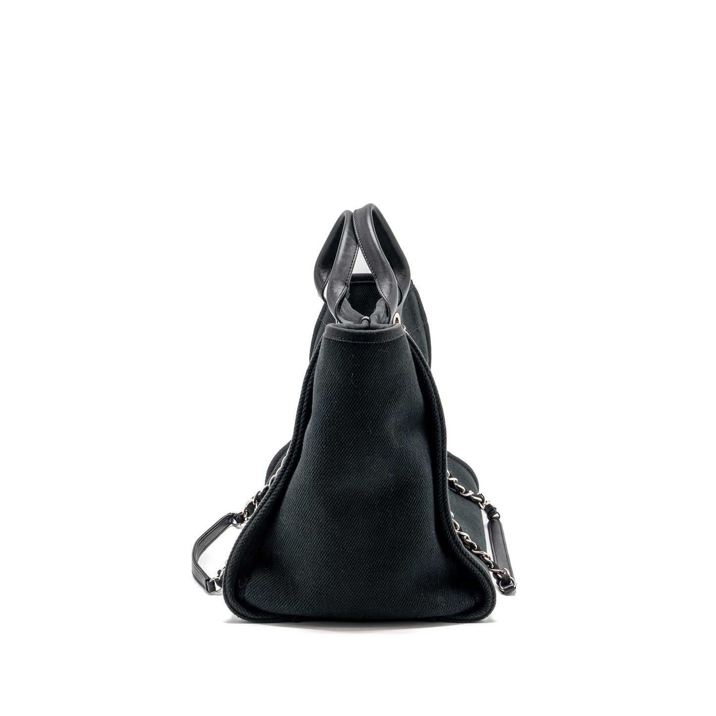 Chanel Large Deauville Black-Studded Tote Bag Canvas/Leather Black SHW
