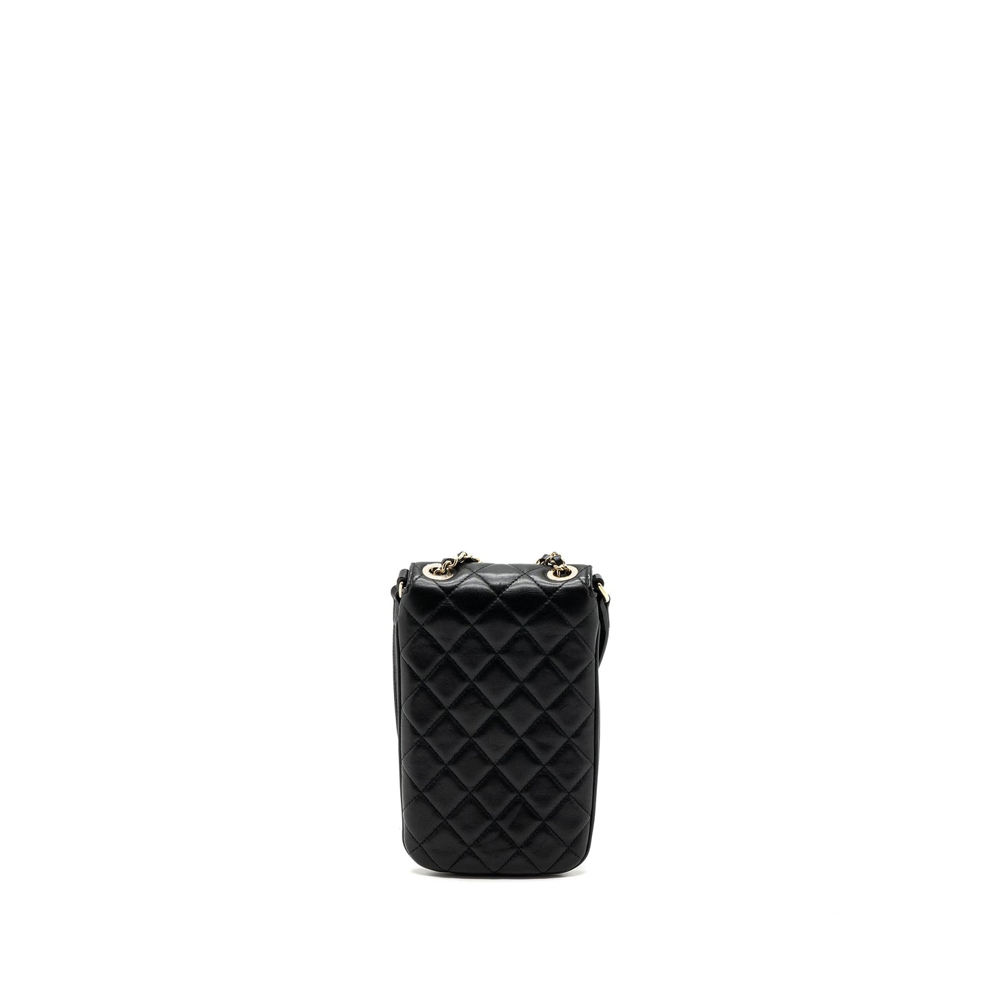 Chanel Phone Holder With Chain Lambskin Black LGHW