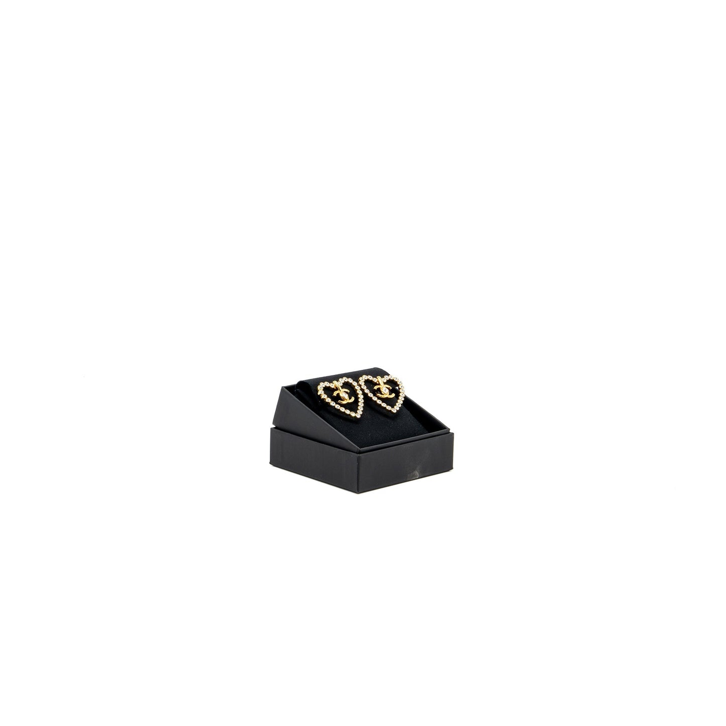 Chanel Giant heart and cc logo ear clips with crystal gold tone