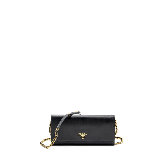 Prada long wallet with chain saffiano black