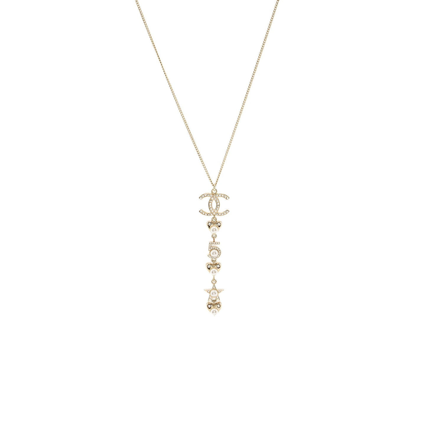 Chanel CC logo with pearl / no 5/ star drop necklace crystal gold tone