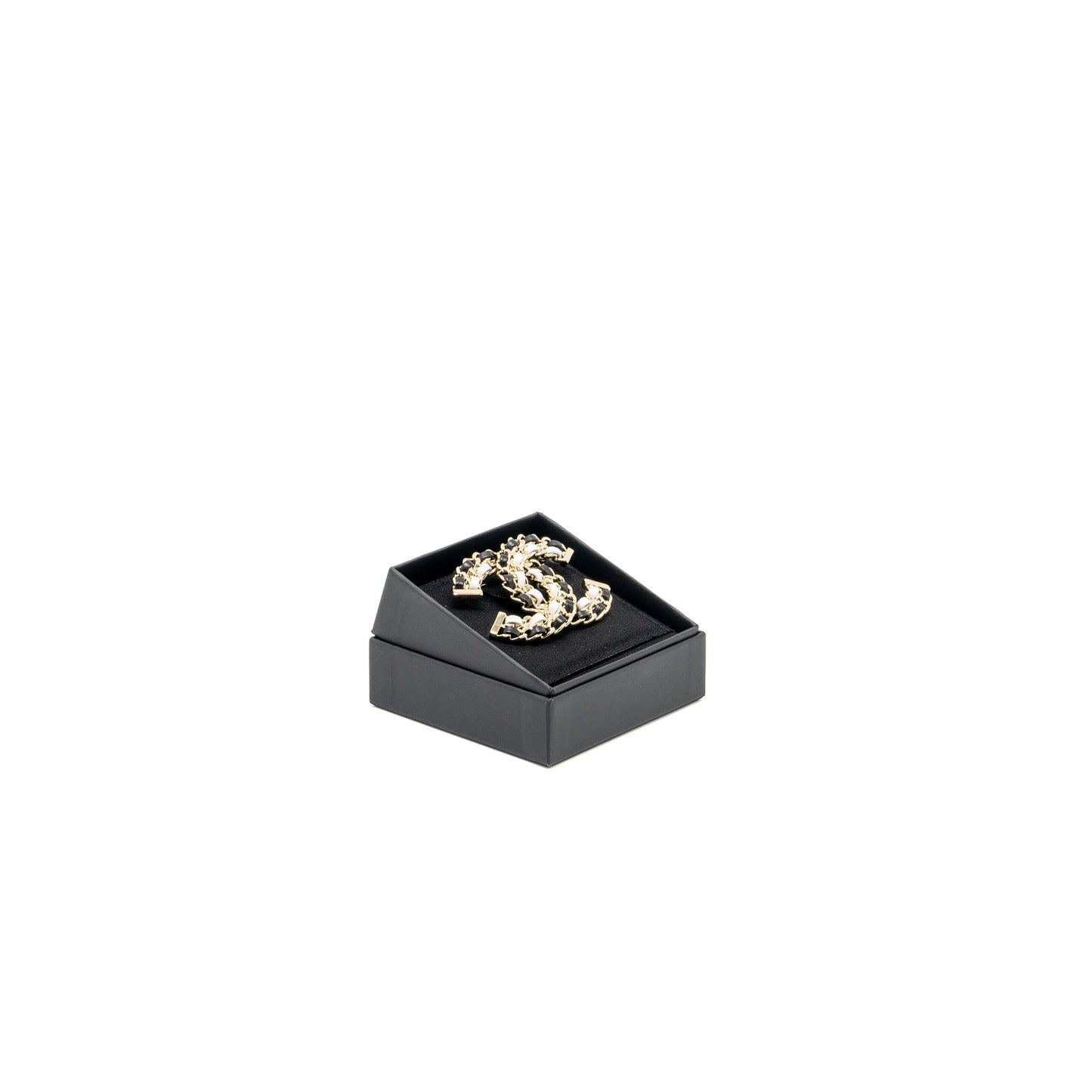 Chanel CC Logo Double Leather Chain Brooch Black/White Multicolour Tone