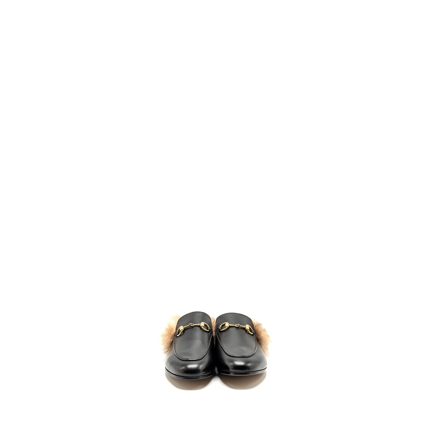 Gucci Size 37 Horsebit Princetown Fur Slipper Leather Black