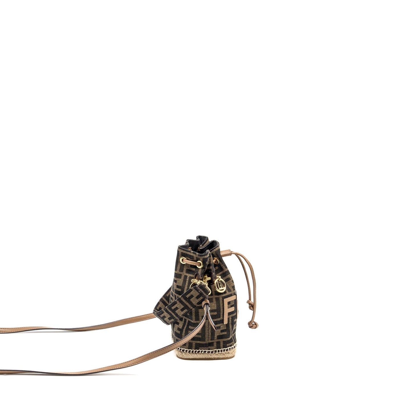 Fendi Mini Mon Tresor Bucket Purse Jacquard Fabric/Calfskin Brown