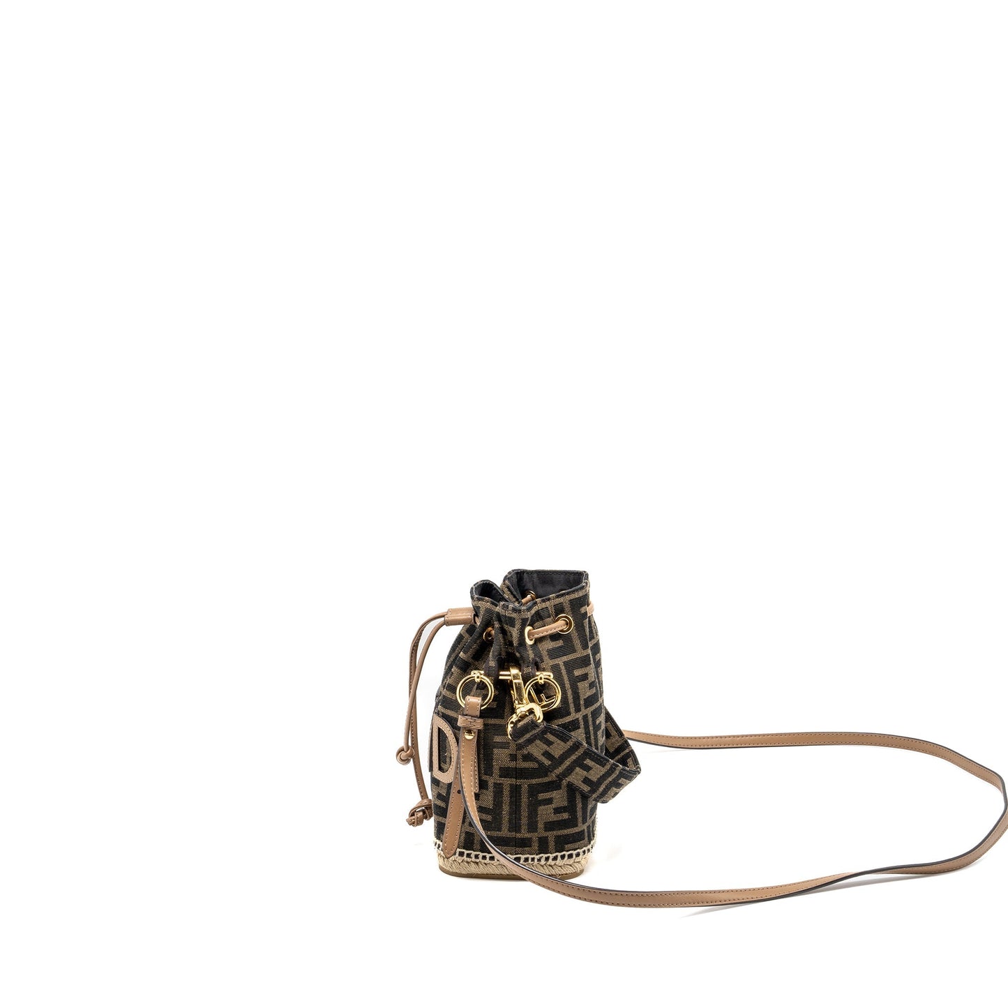Fendi Mini Mon Tresor Bucket Purse Jacquard Fabric/Calfskin Brown