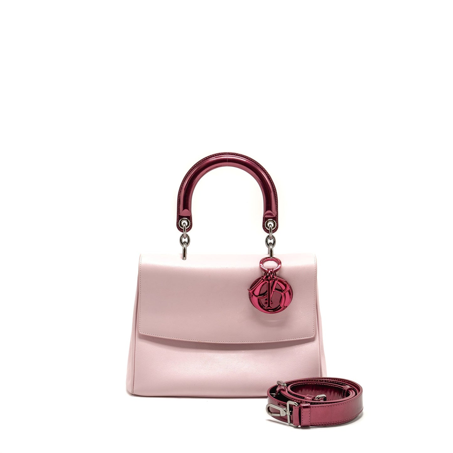 Dior Medium Be Dior Flap Purse Calfskin/Metallic Patent Pink