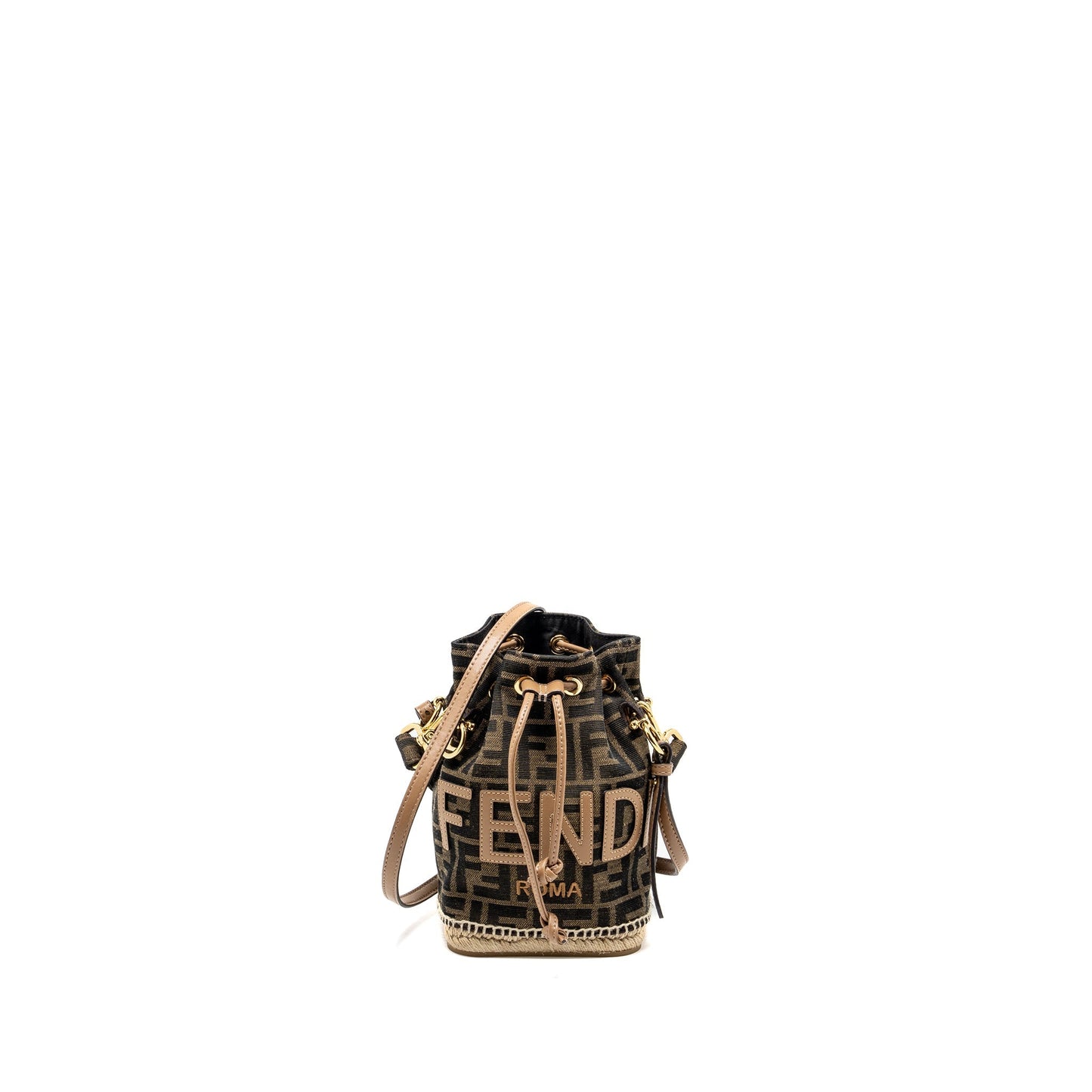 Fendi Mini Mon Tresor Bucket Purse Jacquard Fabric/Calfskin Brown