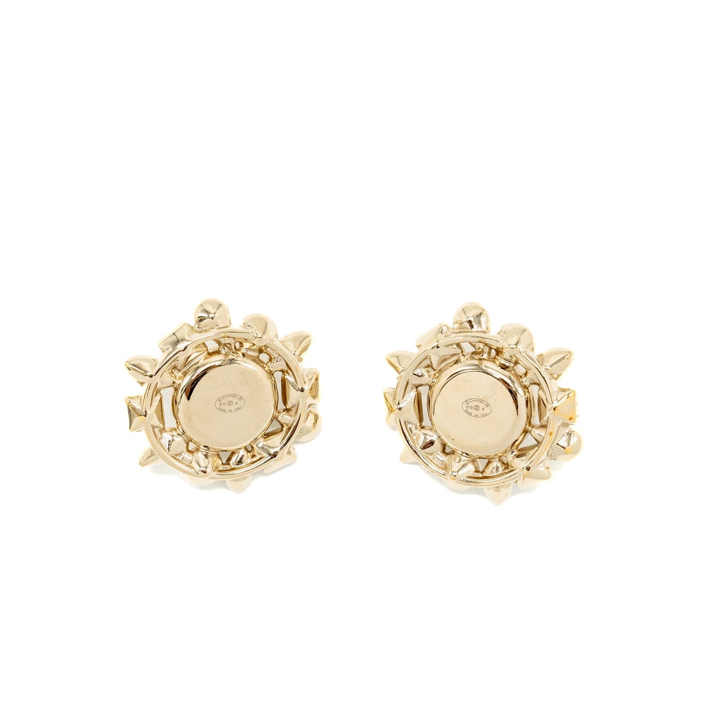 Chanel Giant Geometric CC Logo Earrings Pearl/Crystal Light Gold Tone