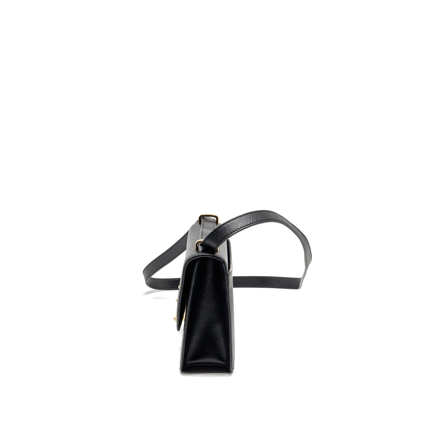 Prada Saffiano Leather Flap Mini Purse Calfskin Black