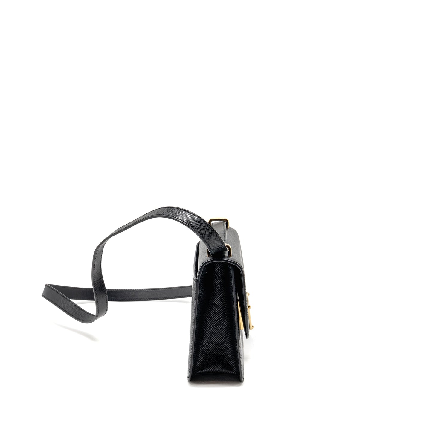 Prada Saffiano Leather Flap Mini Purse Calfskin Black