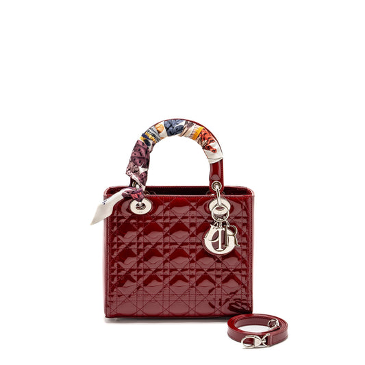 Dior Medium LadyDior Patent Dark Red