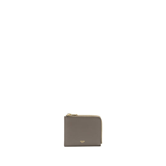 Luxury CELINE Zipped Purse with removable card holder calfskin / lambskin grey / light blue