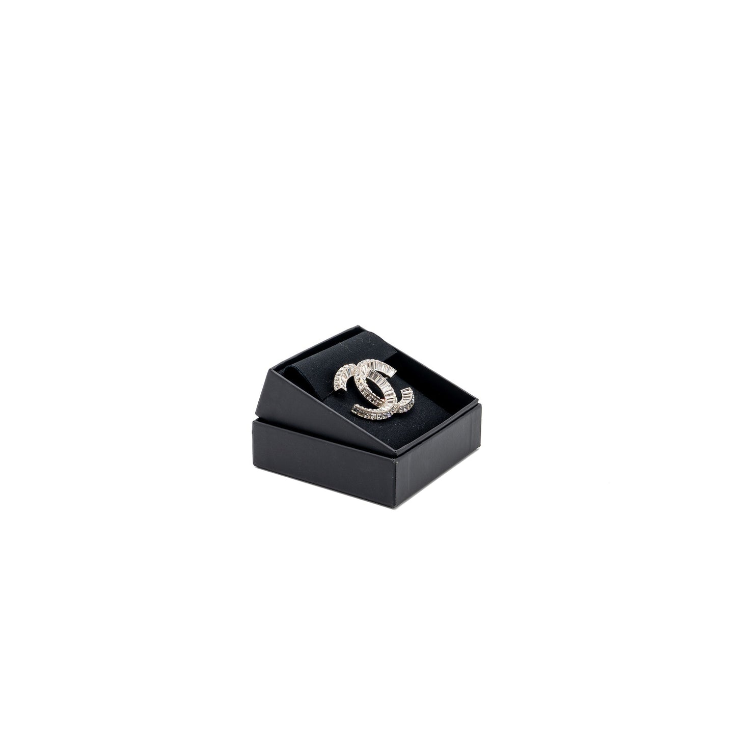 CHANEL CC LOGO BROOCH METAL/STRASS SILVER TONE