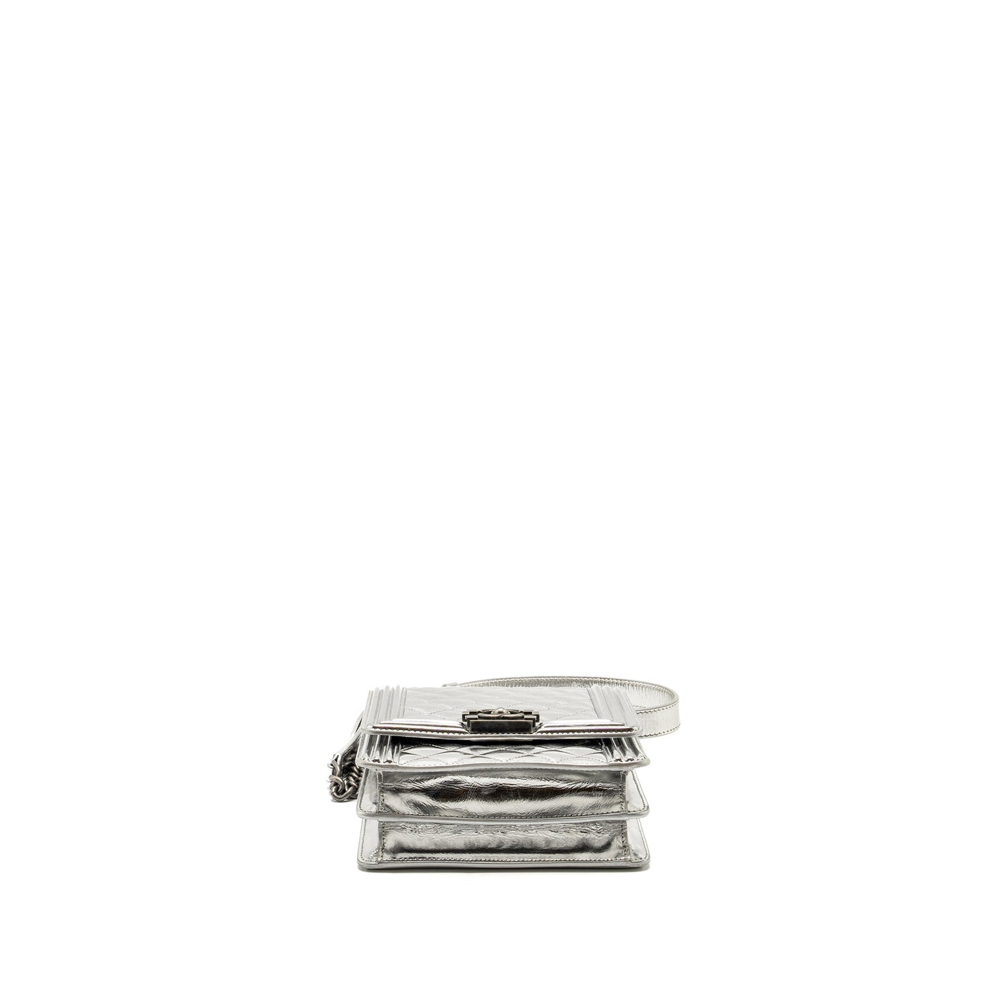 Chanel Boy North South Flap Bag Patent /goatskin Silver Ruthenium Hardware