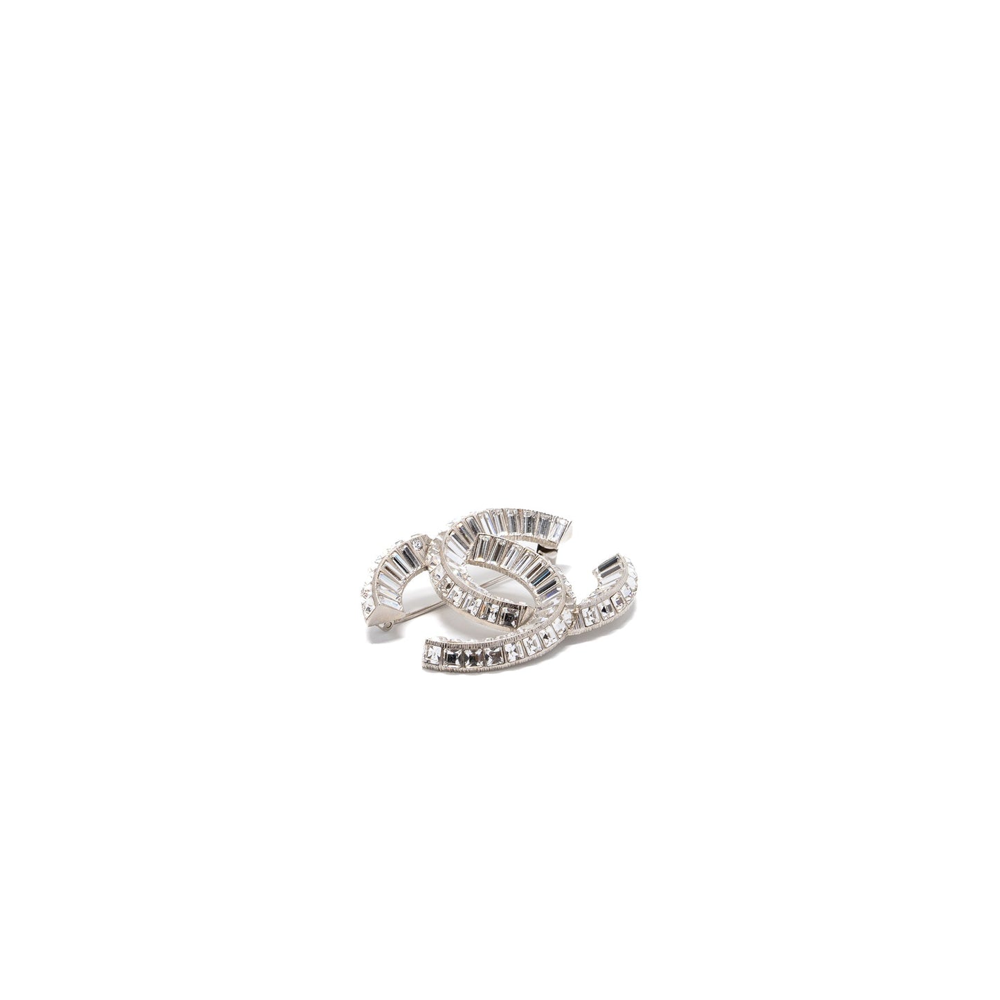 CHANEL CC LOGO BROOCH METAL/STRASS SILVER TONE