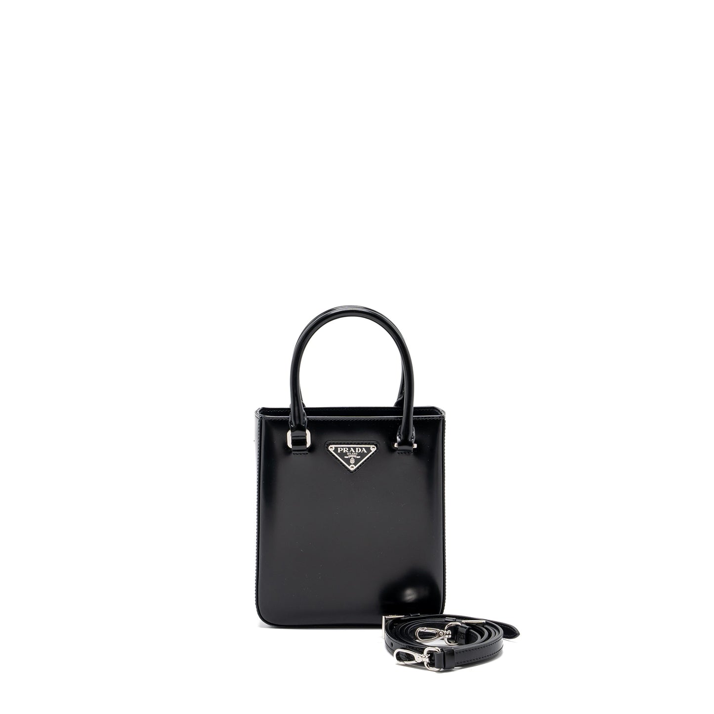 Prada Small Brushed Leather Tote Black