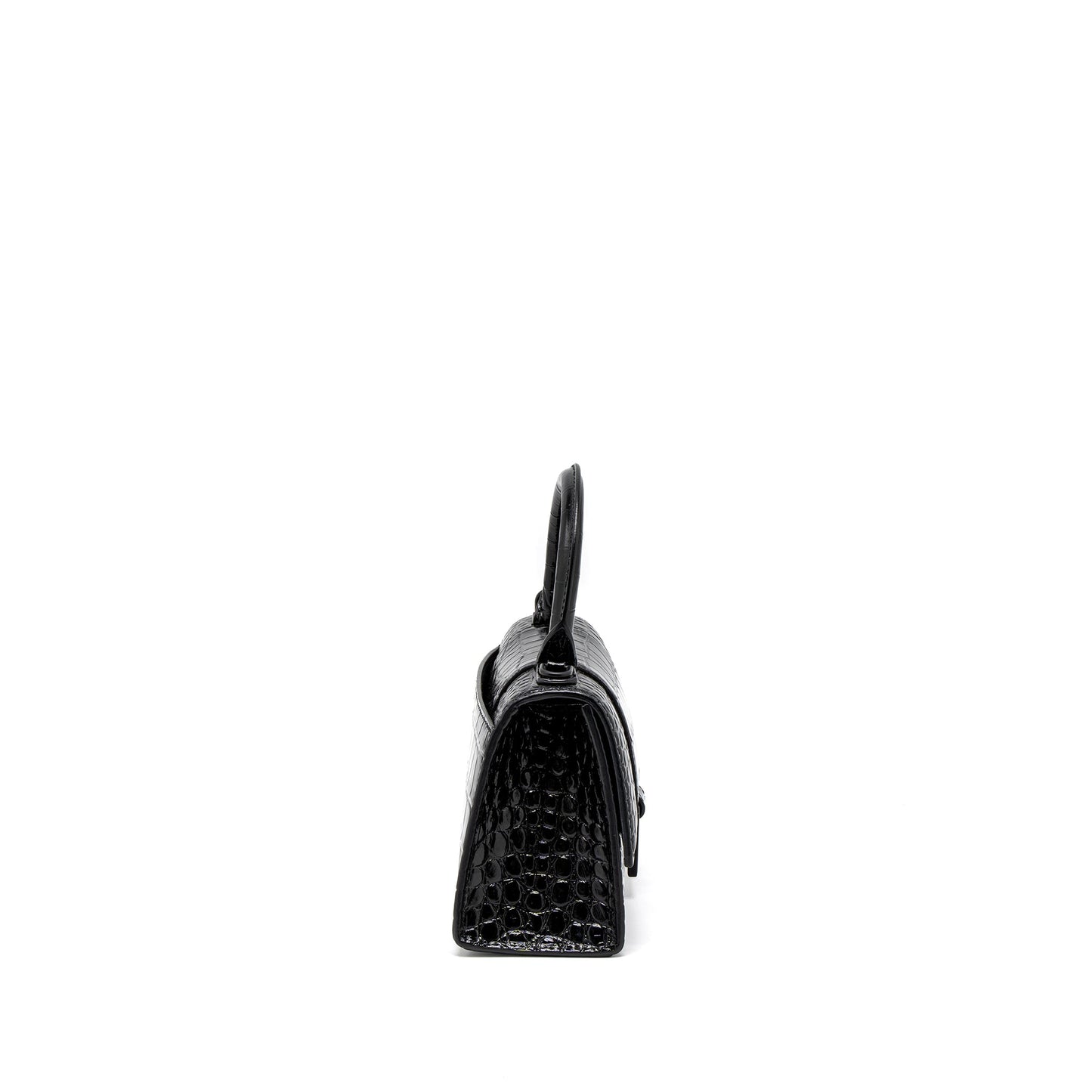 Balenciaga Hourglass Crocodile-Embossed Calfskin So Black