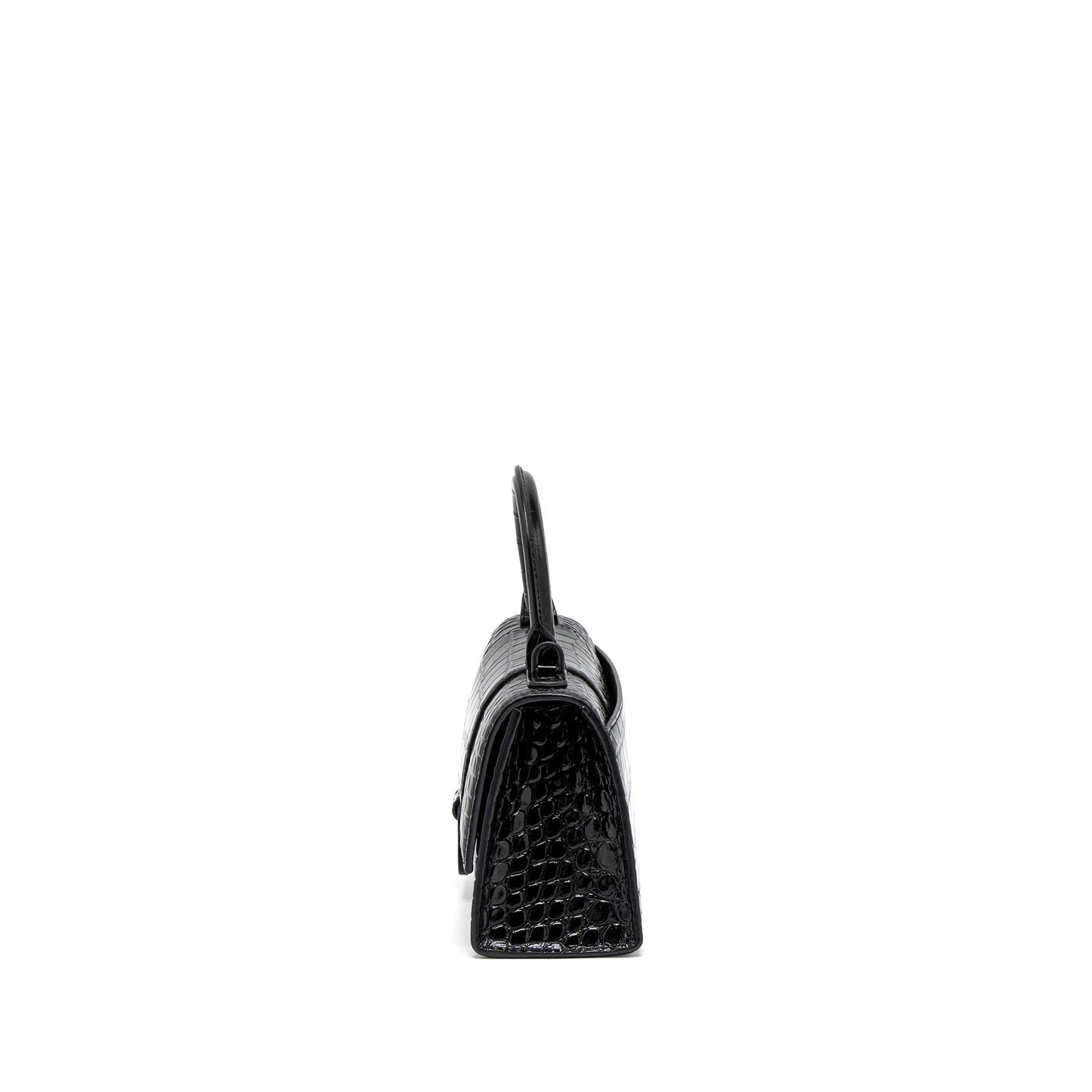 Balenciaga Hourglass Crocodile-Embossed Calfskin So Black