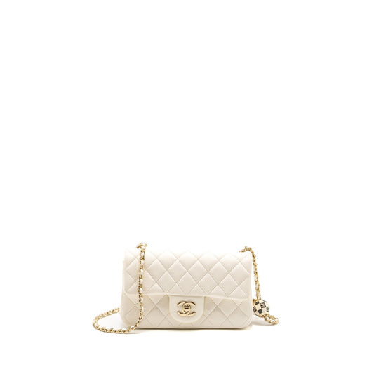 Chanel 23C Pearl Crush Mini Rectangular Flap Bag Lambskin White LGHW (Microchip)