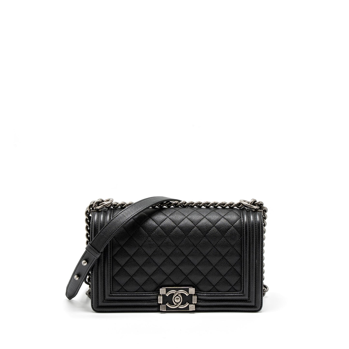 Chanel Medium Boy Bag Grained Calfskin Black Ruthenium Hardware