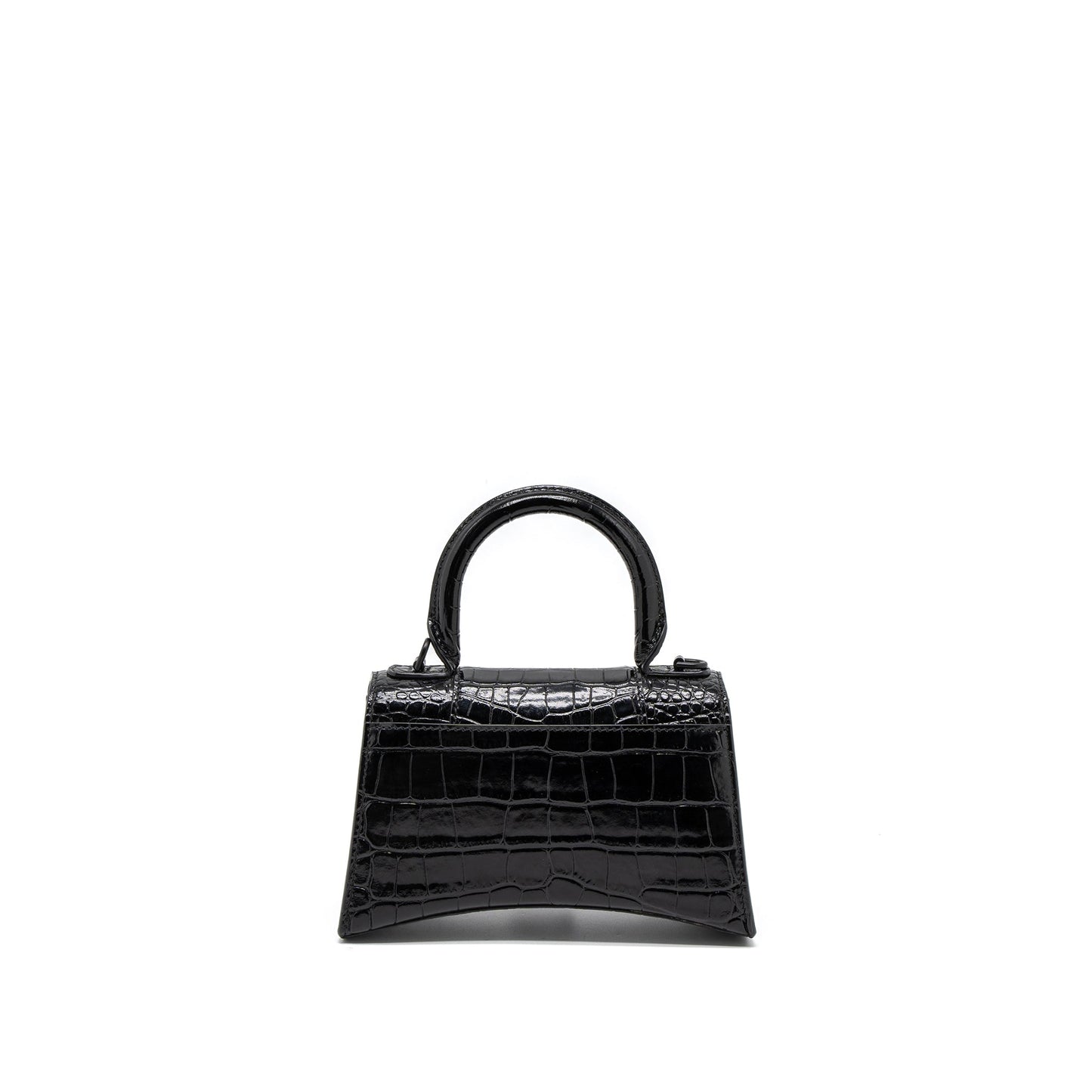 Balenciaga Hourglass Crocodile-Embossed Calfskin So Black